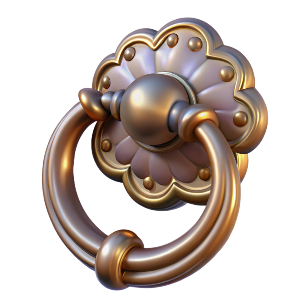 impressive dreamy industrial Professional render of a hyper-specific, isolated, baroque style door knocker with Transparent Background detailed png