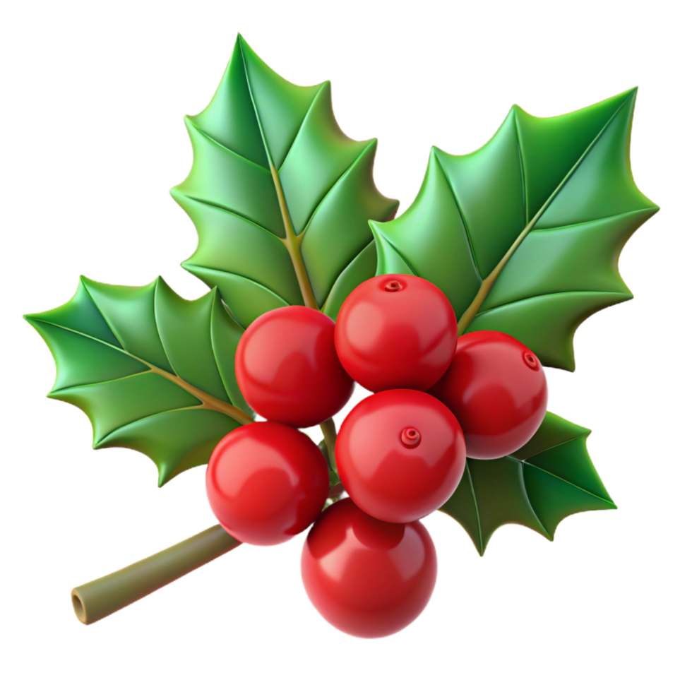immaculate tropical Branch of holly with red berries with Transparent Background masterfully captured png