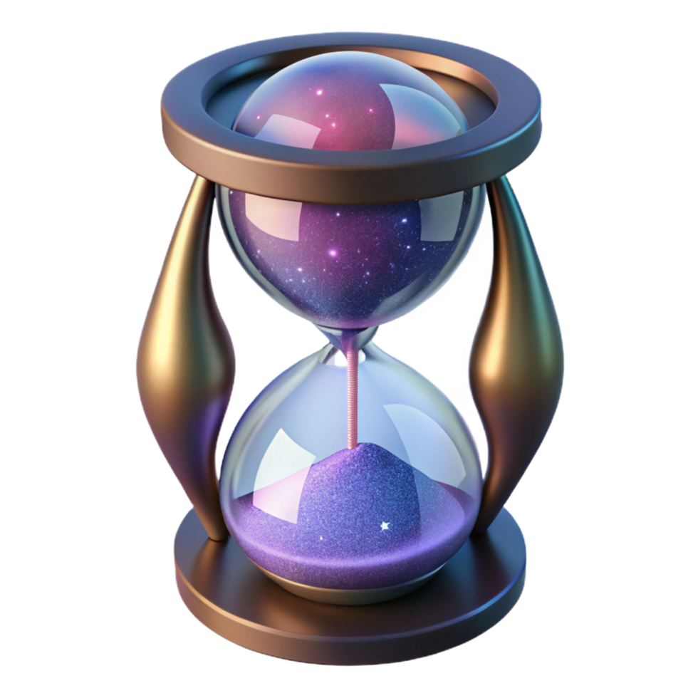 fascinating gothic Photorealistic ultra-detailed professional render, isolated cutout, single celestial hourglass filled with swirling nebulae with Transparent Background top-tier png