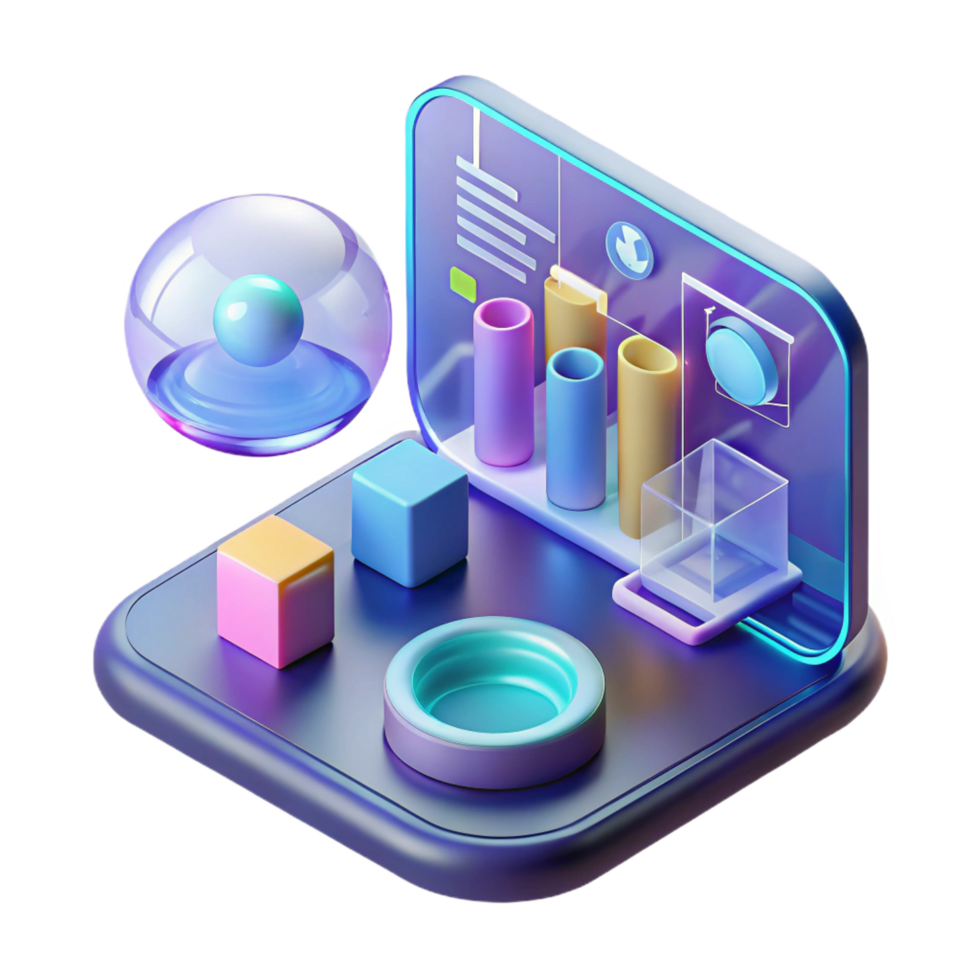 elegant industrial Advanced holographic display showcasing complex data visualizations with Transparent Background studio quality png