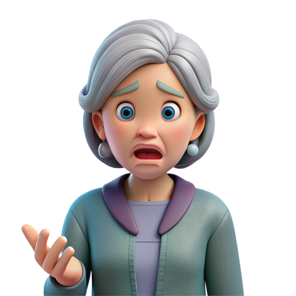 striking nostalgic abstract Confused senior woman with a puzzled expression, with Transparent Background sharp png