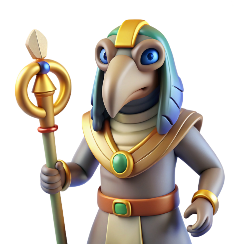 striking reflective art deco Thoth, Egyptian god of writing, ibis-headed, with Transparent Background premium png