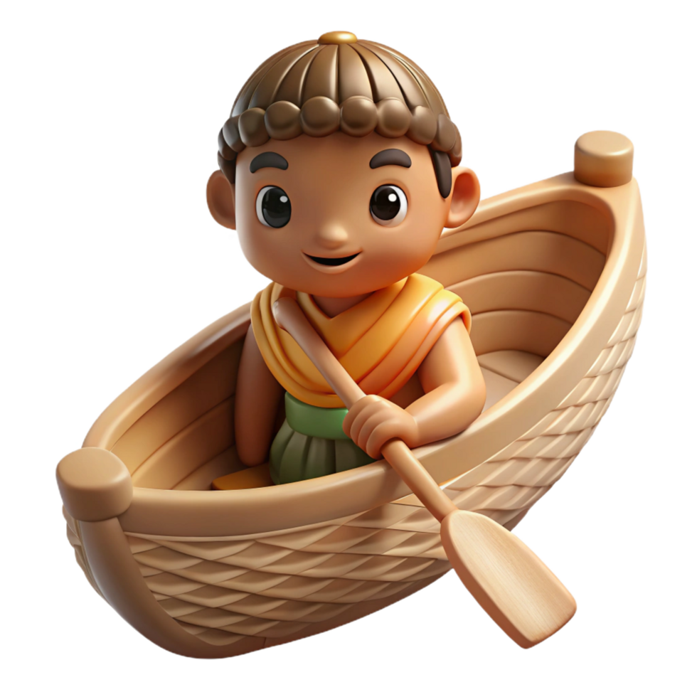 mesmerizing remarkable Concept art style isolated cutout professional render of a tribal child's miniature woven canoe with Transparent Background png