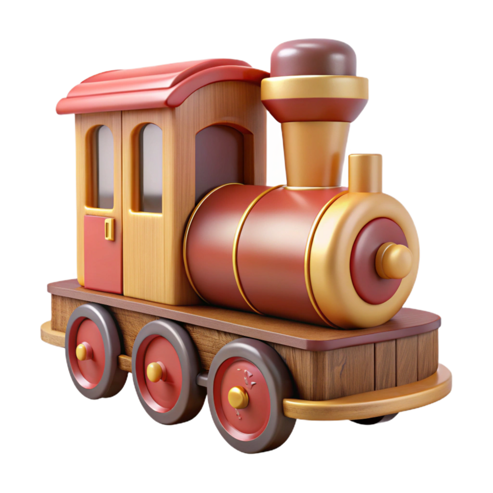 unparalleled tropical Concept art style, isolated cutout of a vintage wooden toy train with Transparent Background flawless png