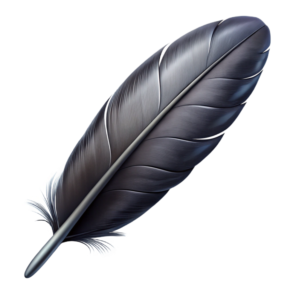 exceptional industrial Ultra-detailed photorealistic isolated cutout of a single raven feather, professional render with Transparent Background professional png