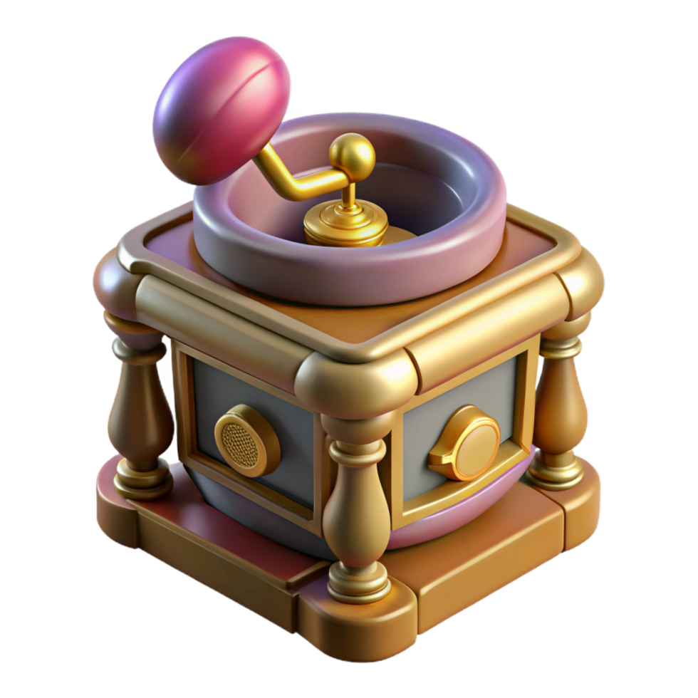 breathtaking calm vintage Ultra-detailed, professional render of a solitary, floating, antique music box, playing a haunting melody with Transparent Background genuine png