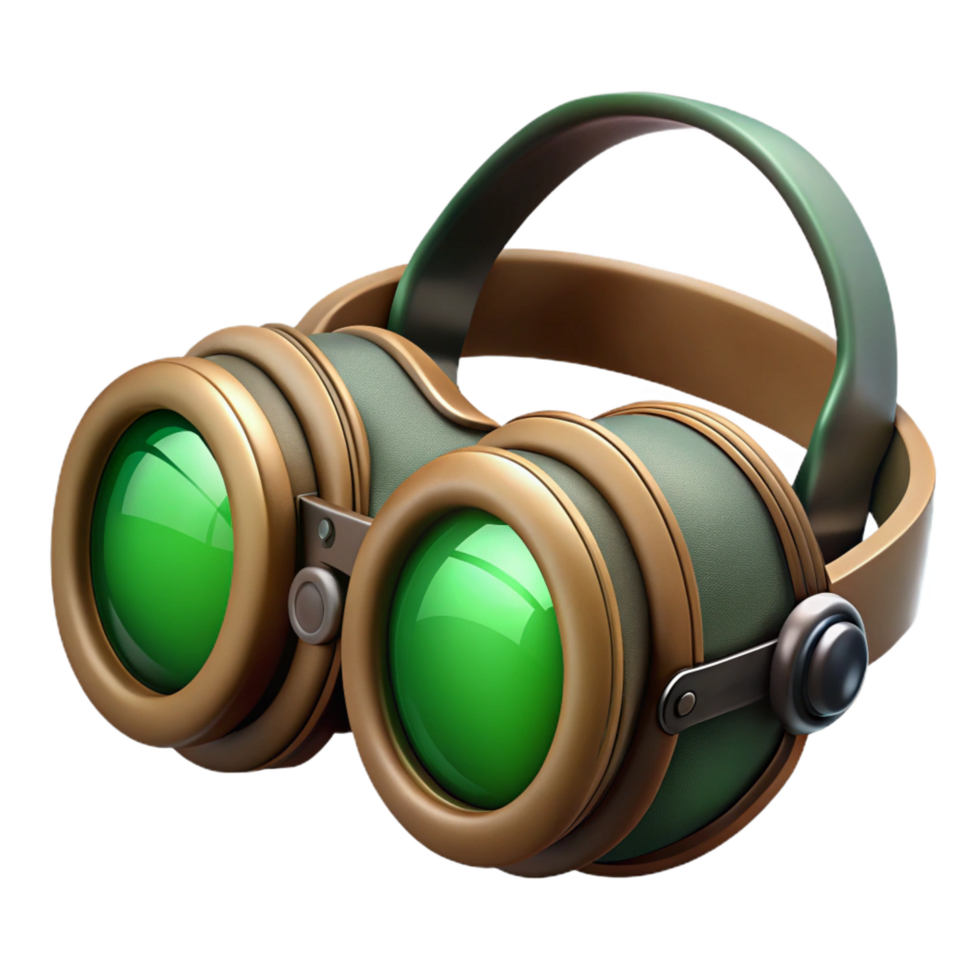 spectacular elegant Steampunk goggles with green lenses and leather straps with Transparent Background genuine png