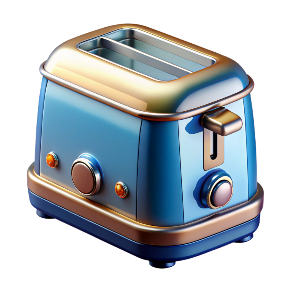 exquisite industrial Ultra-detailed professional render of a retro-futuristic toaster with chrome and glass, isolated cutout with Transparent Background expertly shot png