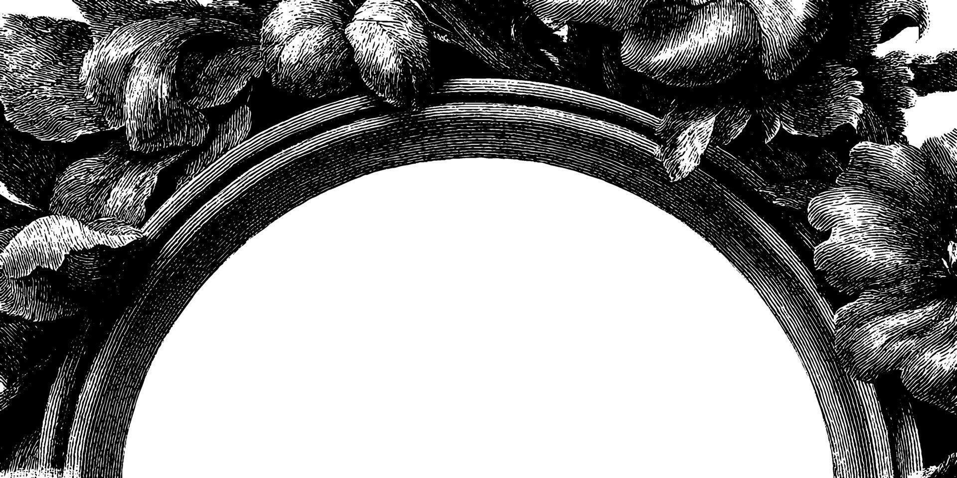 Vintage floral frame with intricate botanical design in black and white. vector