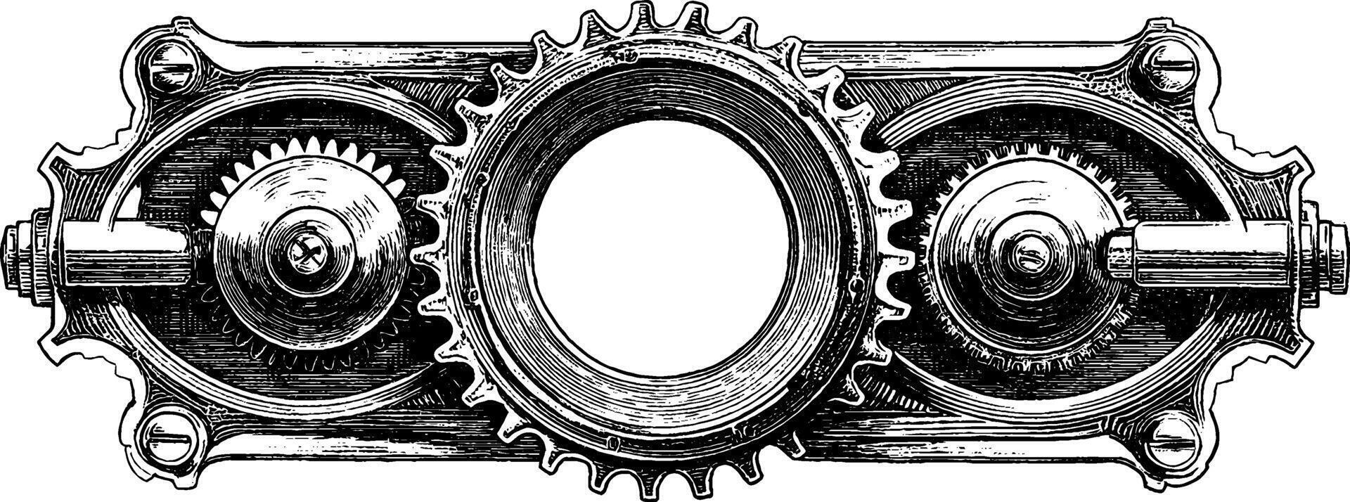 Steampunk gears engraving with intricate mechanical design for industrial art. vector
