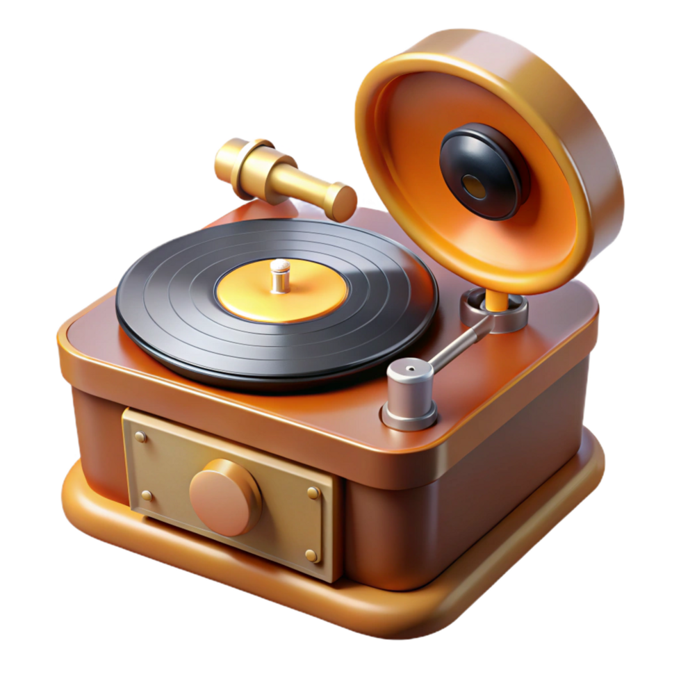calm majestic Professional render, photorealistic, isolated cutout of a vintage record player with turntable with Transparent Background top-tier png