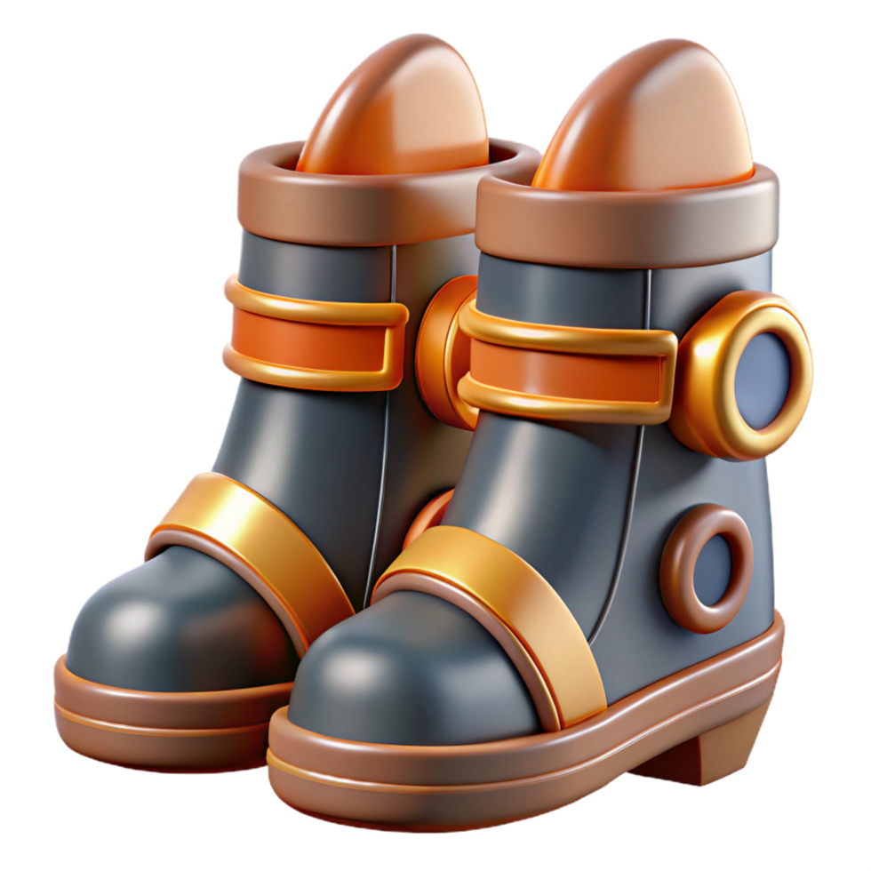 timeless minimalist Hyper-specific concept art style illustration of a pair of streamlined rocket boots with copper detailing, isolated cutout with Transparent Background sharp png