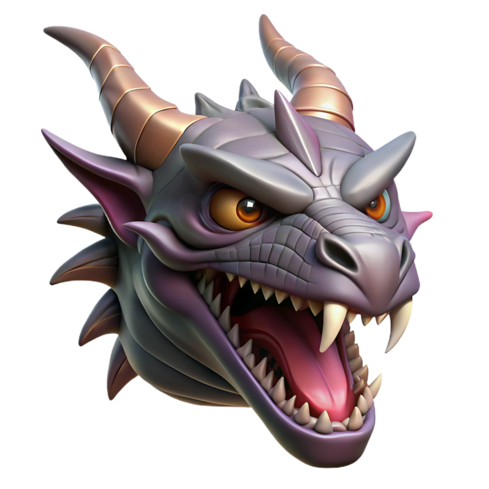 enchanting baroque Ultra-detailed concept art style isolated cutout of a dragon's head with scales, horns, and sharp teeth with Transparent Background 4K png