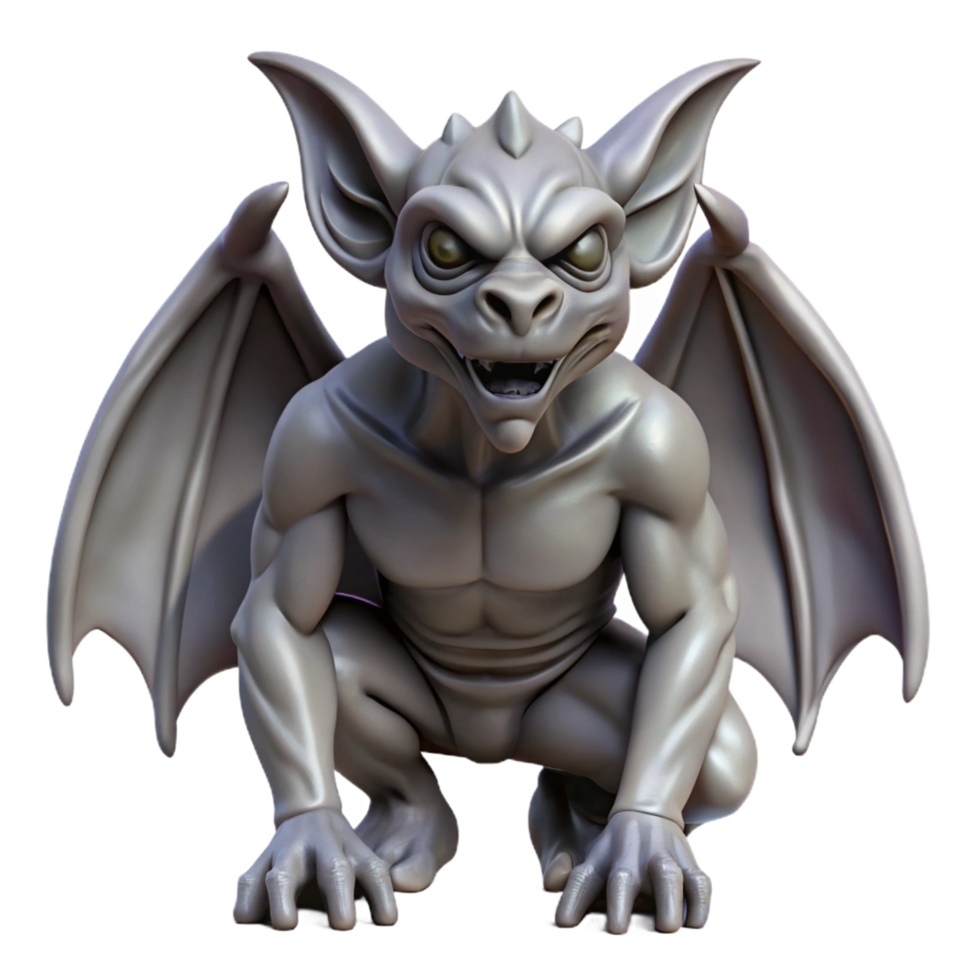 calm striking Ultra-detailed, concept art style rendering of a single, medieval gargoyle with Transparent Background professional png
