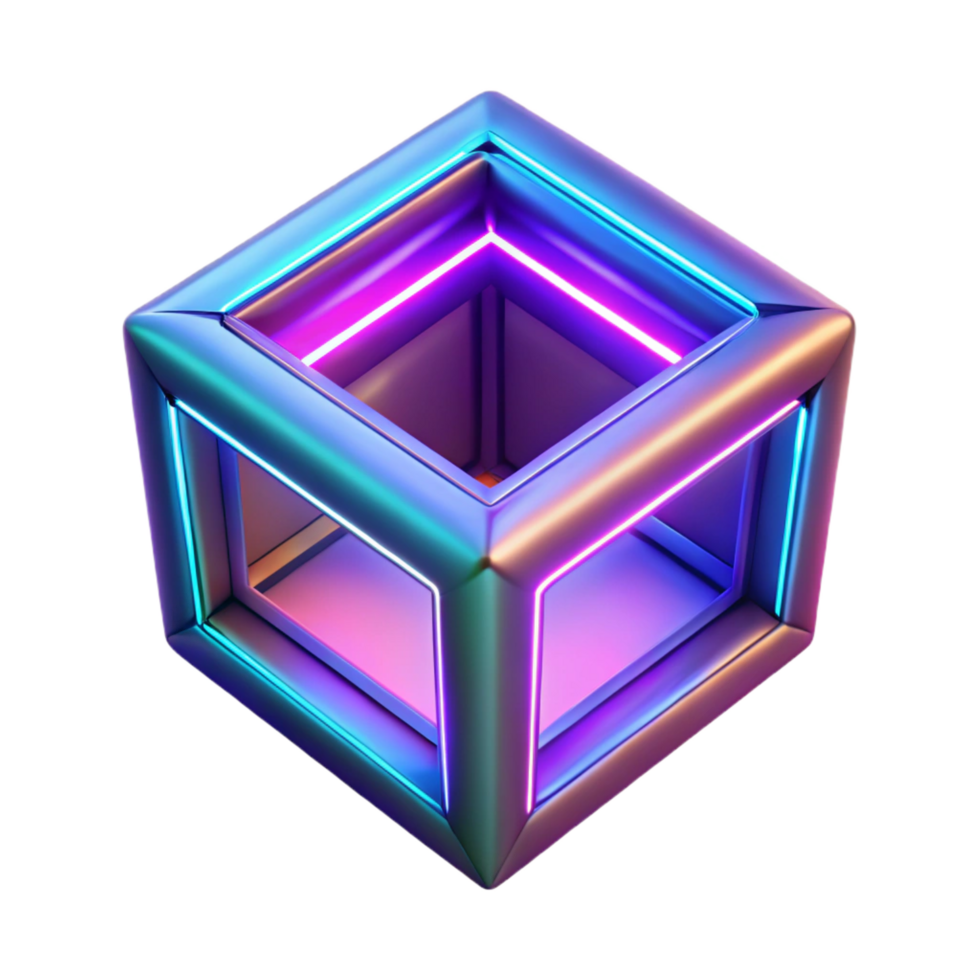 impressive distinctive Hyper-specific professional render of an isolated cutout, concept art style, single tessellated geometric form emitting neon light with Transparent Background png