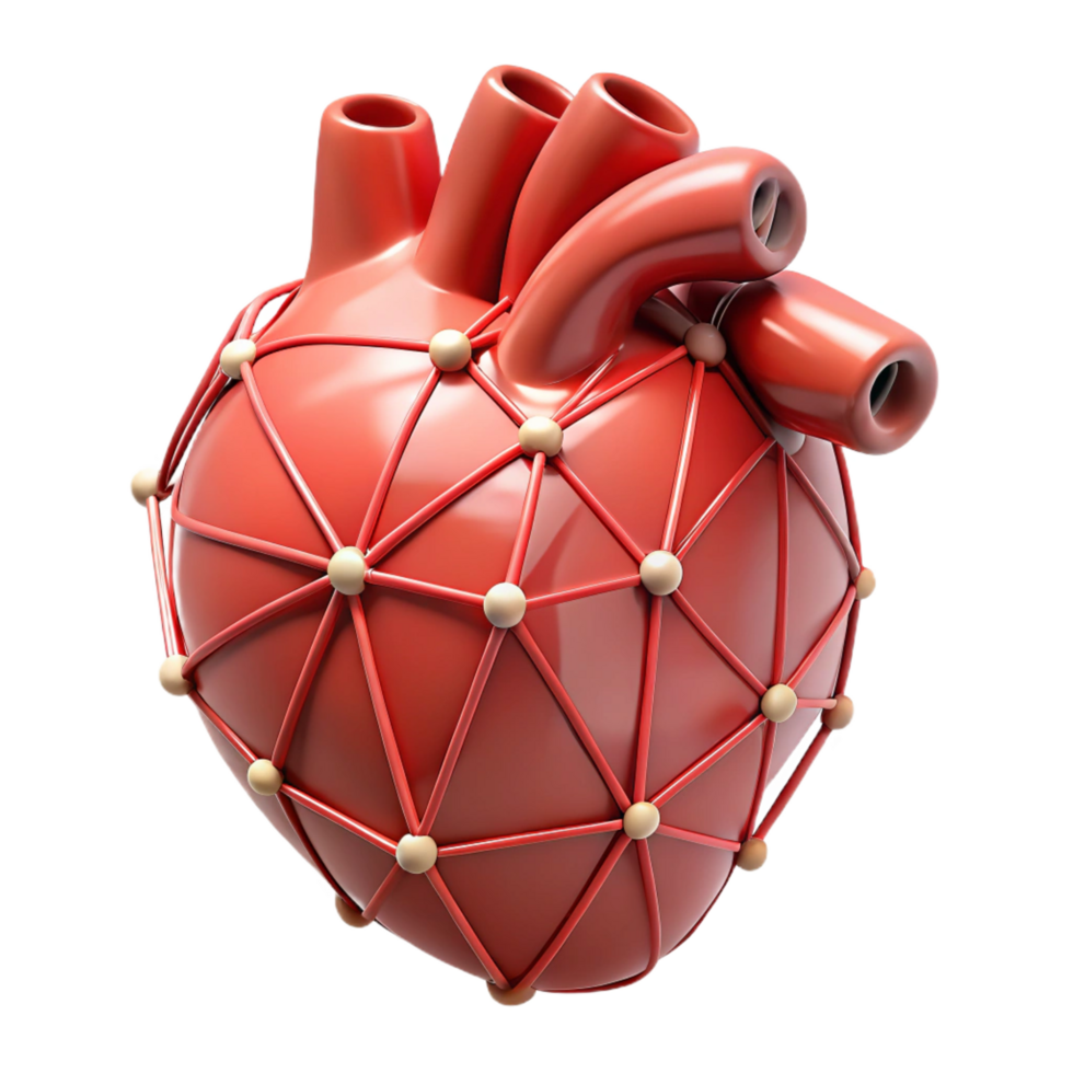 dazzling standout Ultra-detailed, isolated cutout of a single, stylized, human heart made of interconnected wires, professional render with Transparent Background png