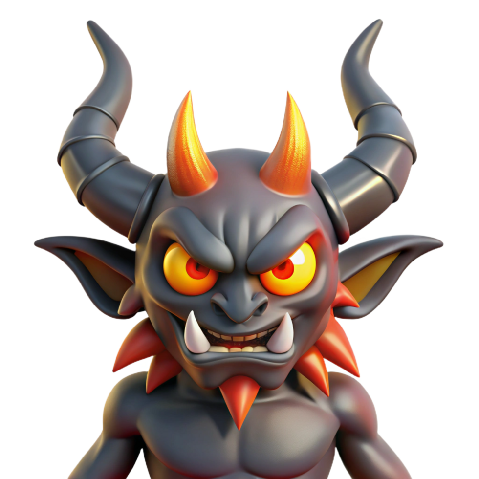 vibrant melancholic gothic A fearsome demon, horns and wings, fiery eyes with Transparent Background museum quality png