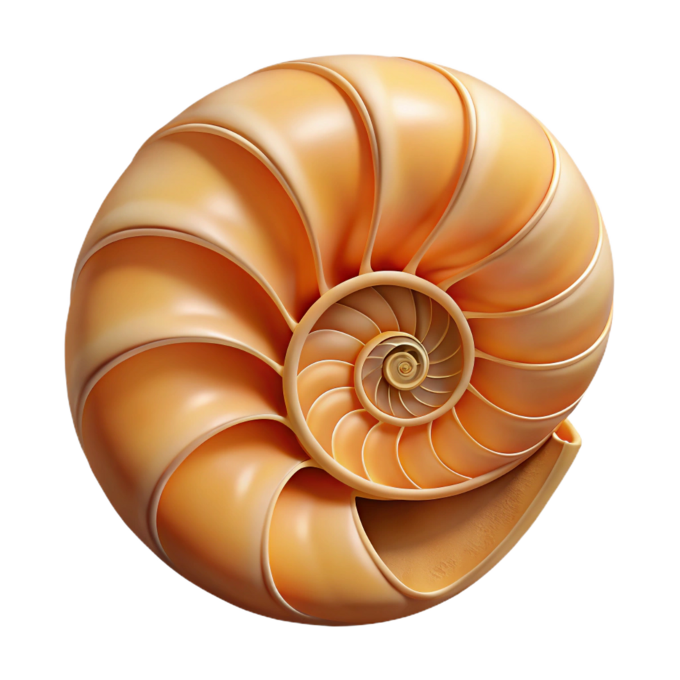pristine mysterious coastal Ultra-detailed, isolated cutout of a single, perfect spiral nautilus shell with its chambers visible with Transparent Background 8K png