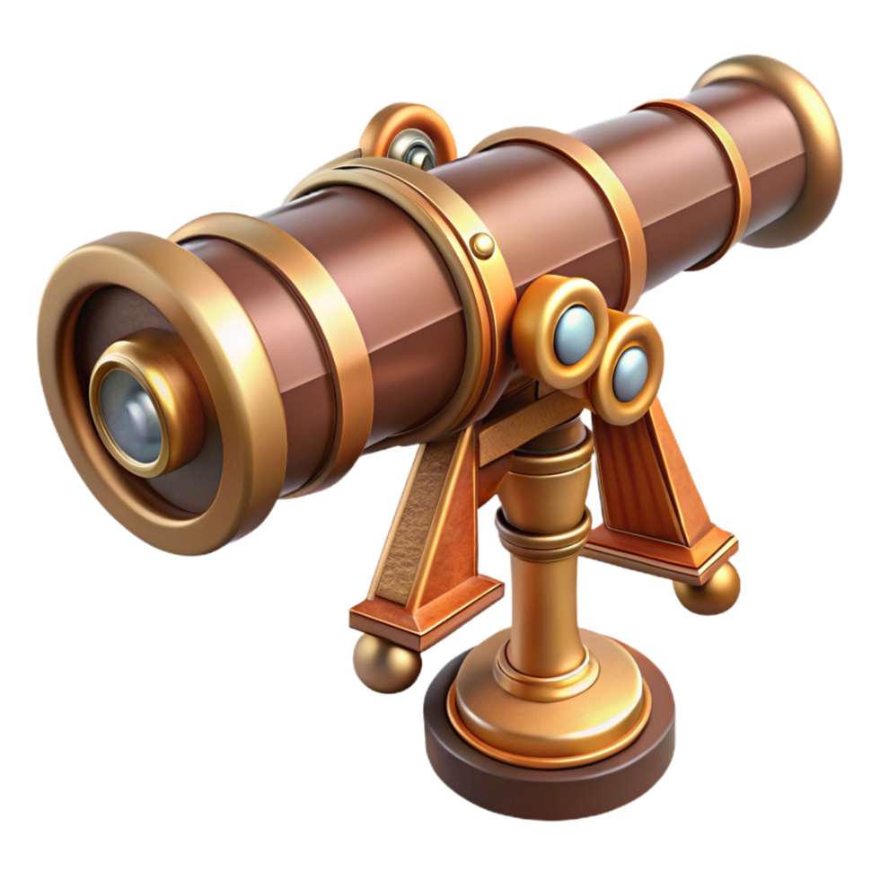 wonderful playful vintage Steampunk telescope with brass and copper accents with Transparent Background precision png