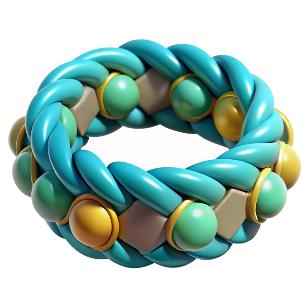 wonderful unparalleled Hyper-specific professional render of a tribal woven bracelet with embedded turquoise stones with Transparent Background png