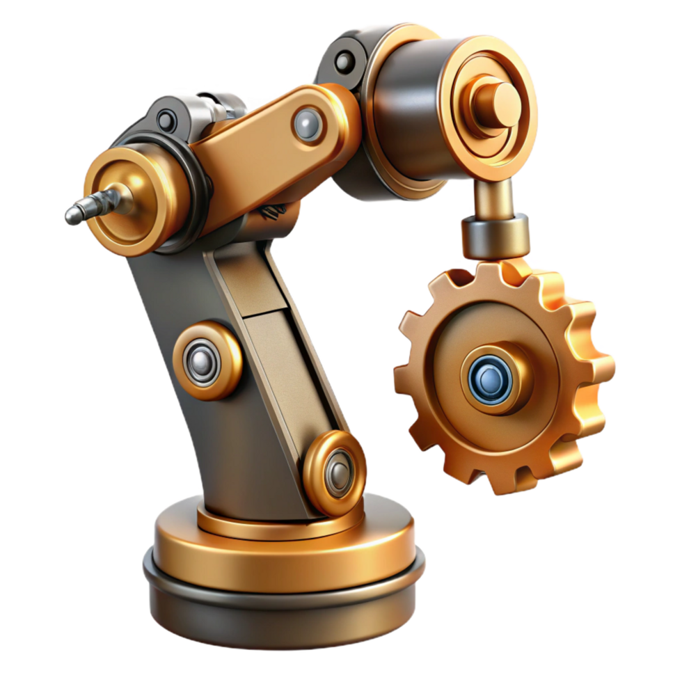 impressive baroque Steampunk robotic arm with exposed gears and pistons with Transparent Background professional png