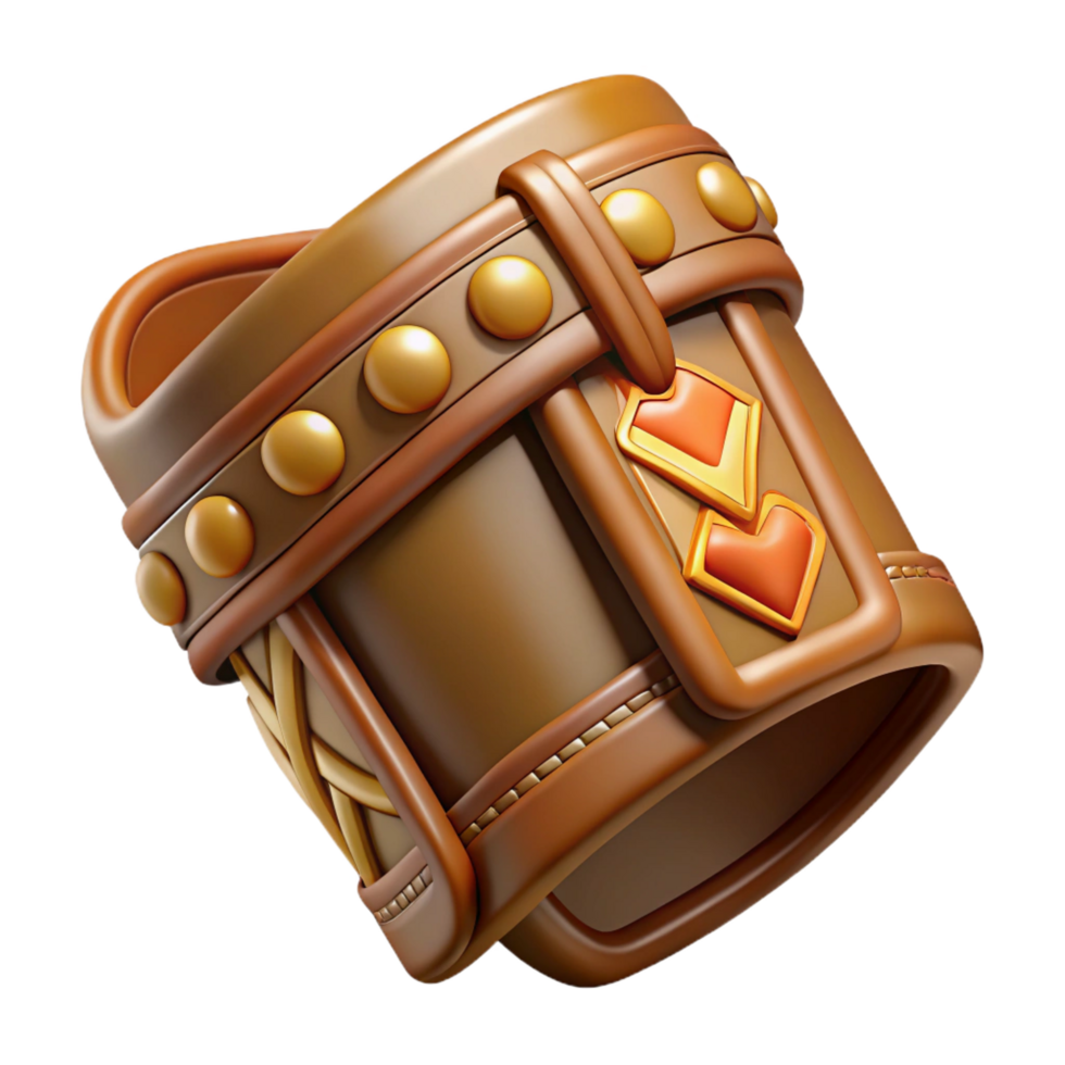 distinguished rustic Photorealistic, ultra-detailed, isolated cutout of a tribal man's leather armband with embossed patterns with Transparent Background premium png