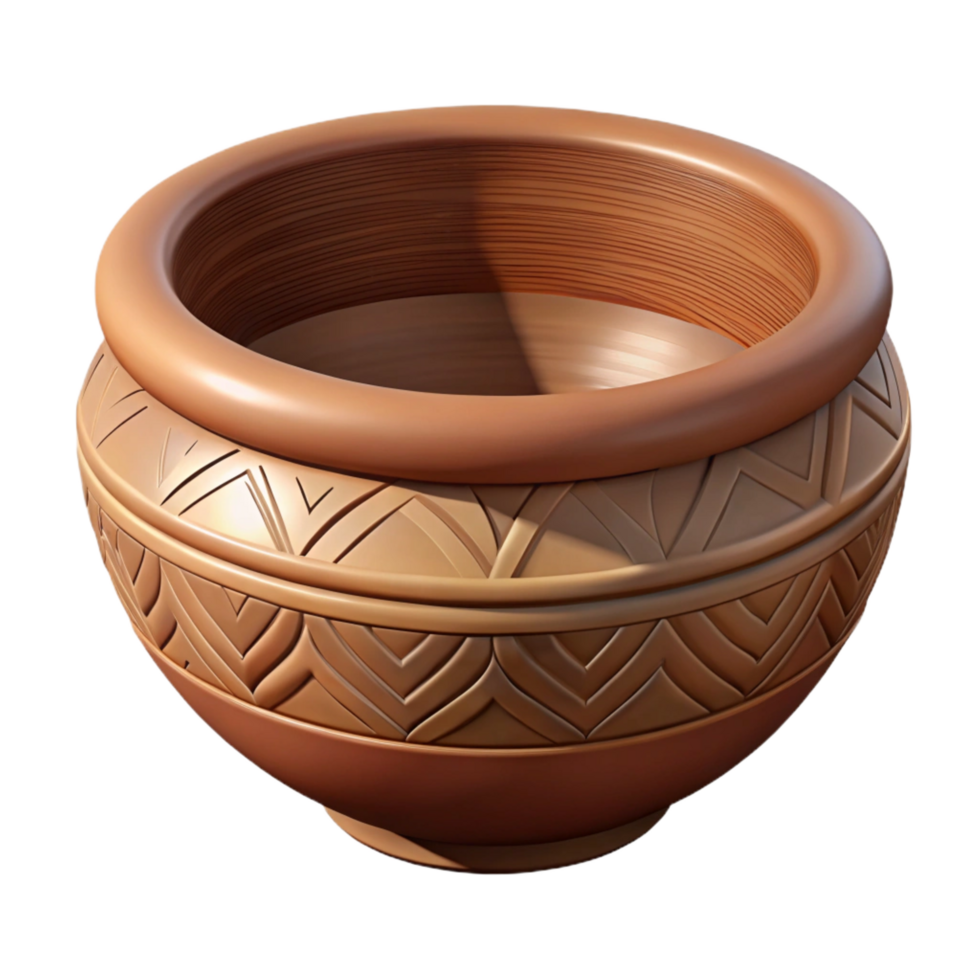 wonderful geometric Professional render, hyper-specific, isolated cutout, tribal wooden bowl, carved interior, geometric patterns with Transparent Background flawless png