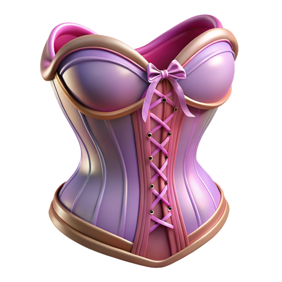 vibrant signature Photorealistic, ultra-detailed, hyper-specific professional render, concept art style isolated cutout Art Nouveau corset, lace, satin ribbon, boning with Transparent Background png