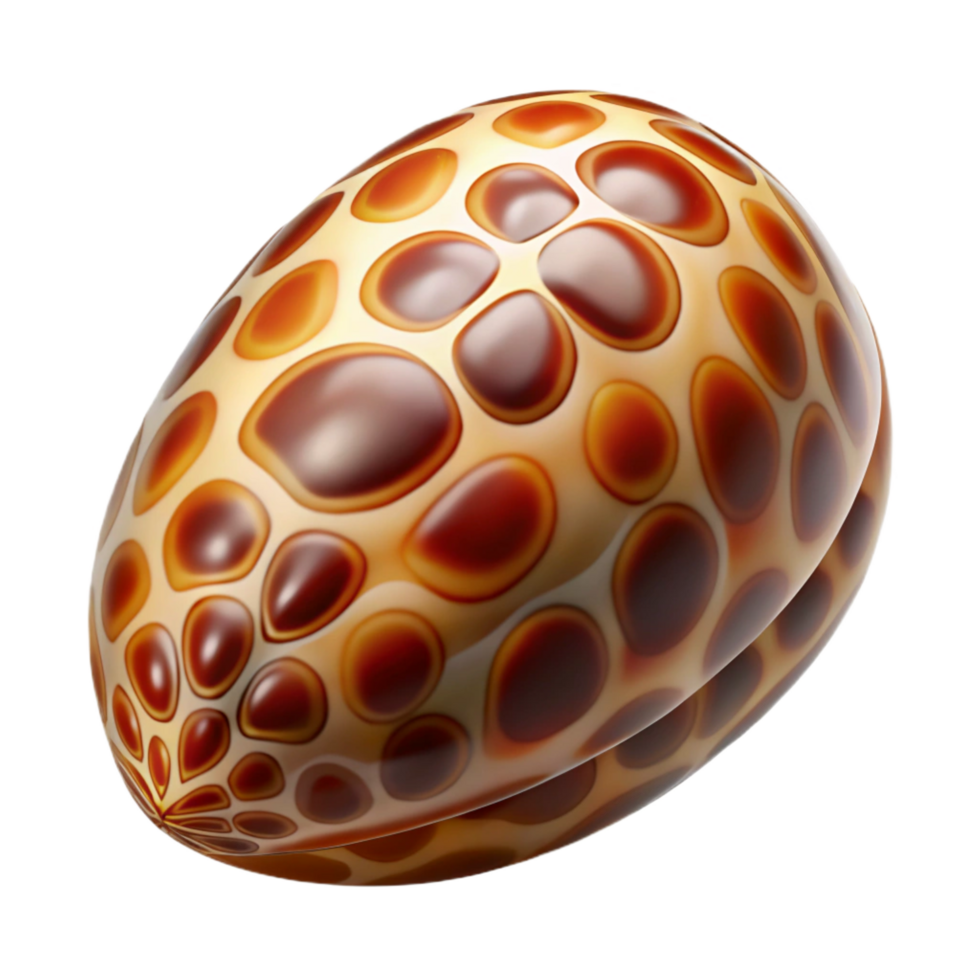 rare tropical Professional render concept art style isolated cutout of a polished tiger cowrie shell, glossy, vibrant, intricate patterns, with Transparent Background precision png