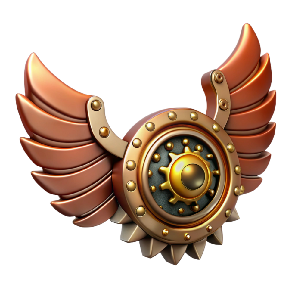 pristine dreamy renaissance Steampunk wings crafted from gears, leather, and brass with Transparent Background studio quality png