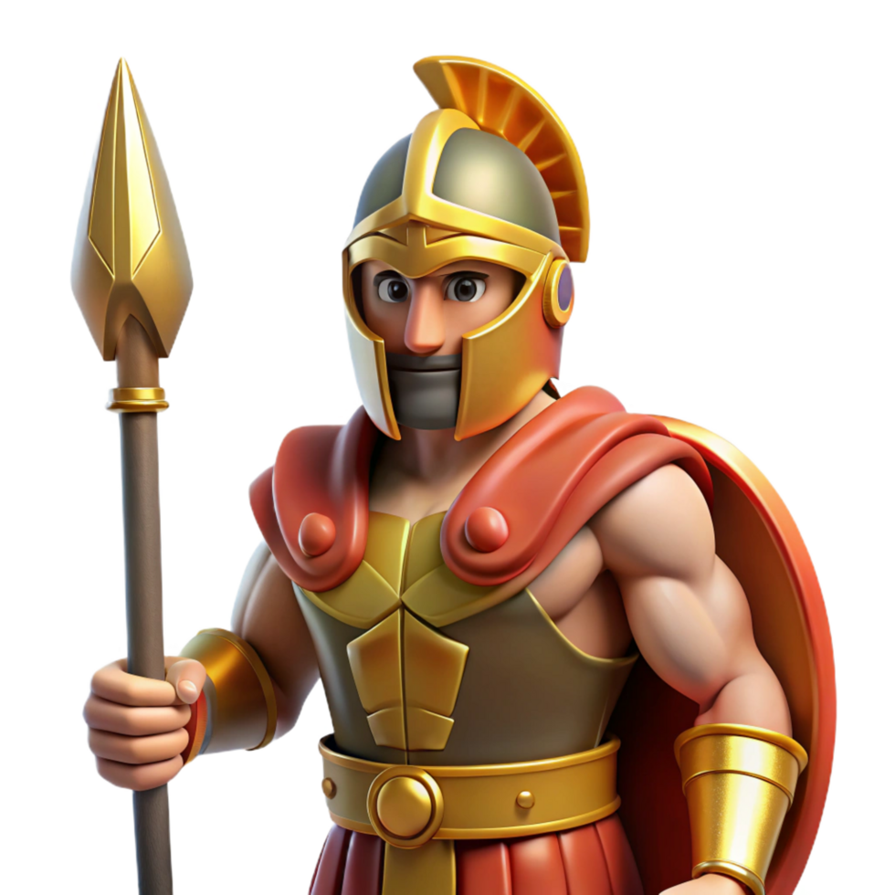 stunning joyful victorian Ares, God of War, holding spear, with Transparent Background 8K png