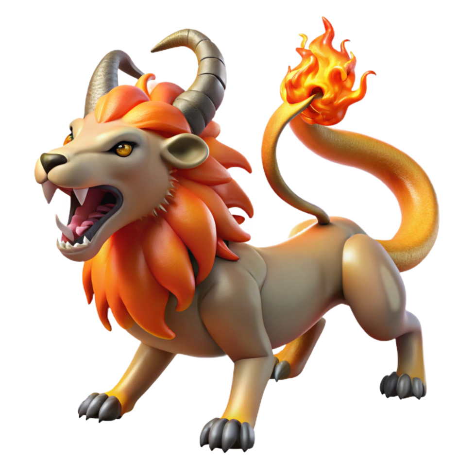 peaceful hypnotic Chimera, fire-breathing monster, goat, lion, snake, with Transparent Background 4K png