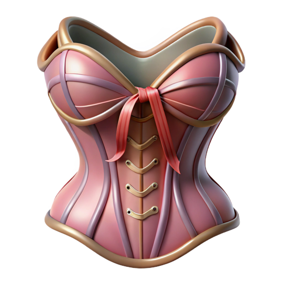 fascinating exemplary Photorealistic, ultra-detailed, hyper-specific professional render, concept art style isolated cutout Art Nouveau corset, lace, satin ribbon, boning with Transparent Background png