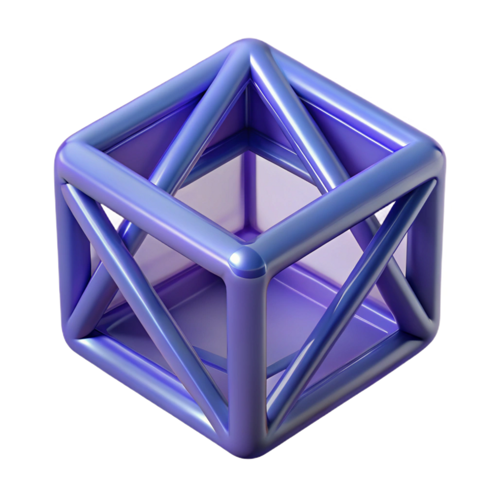 exquisite coastal Concept art style, professional render of a single, isolated, rotating tesseract, wireframe style Isolated cutout with Transparent Background precision png