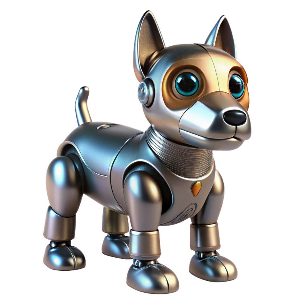 inspired retro Robotic dog with metallic fur and glowing eyes with Transparent Background studio quality png