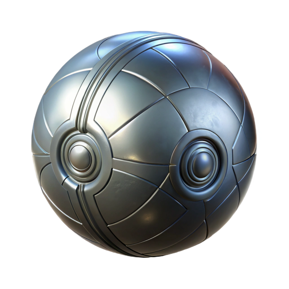 hypnotic inspired Isolated cutout, professional render of a single, ultra-detailed, hyper-specific metallic orb, etched symbols, floating with Transparent Background png
