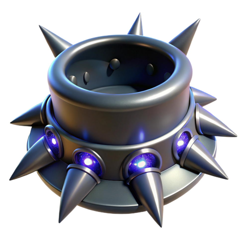 dazzling bold traditional Hyper-specific, isolated cutout, concept art style of a futuristic, spiked, metal collar with integrated LED lights with Transparent Background top-tier png
