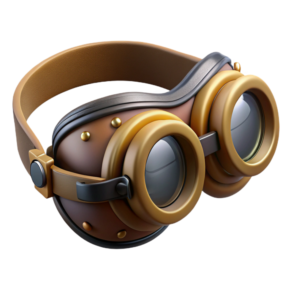 vibrant inspired Steampunk goggles with flip-up lenses and a leather head strap with Transparent Background png