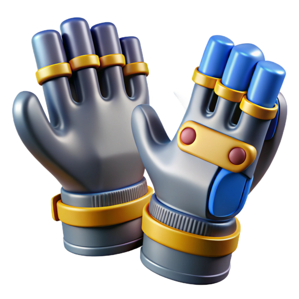 unforgettable industrial Hyper-specific, concept art style, isolated cutout of a pair of fingerless gloves with integrated hacking tools, ultra-detailed with Transparent Background ultra HD png