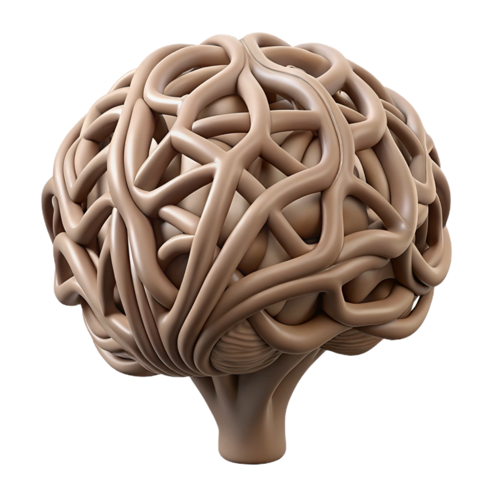 timeless surreal Concept art style, isolated cutout of a single, stylized, human brain, composed entirely of interwoven tree branches with Transparent Background artisan png
