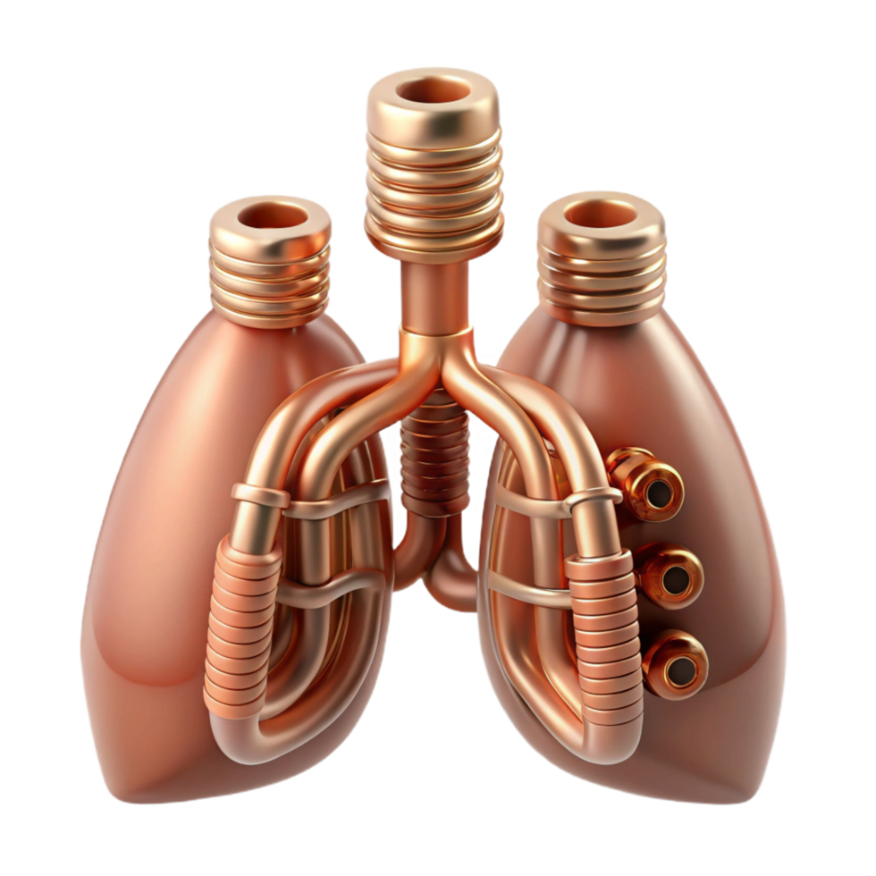 impressive calm urban Concept art style biomechanical lung, intricate network of tubes and filters, pulsating bellows, copper and glass, isolated cutout with Transparent Background elite png