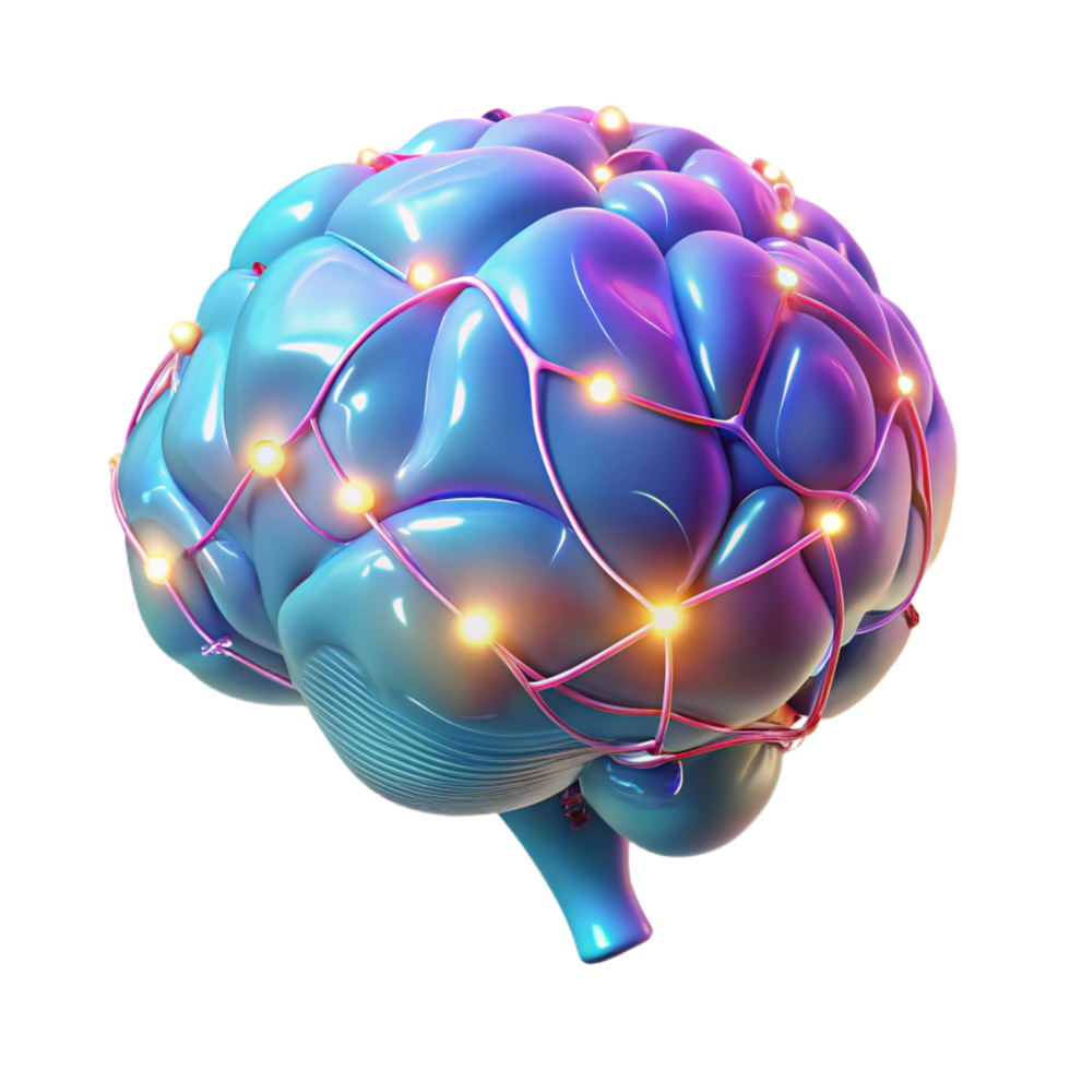 striking unparalleled Holographic projection of a human brain, neural pathways illuminated with Transparent Background png