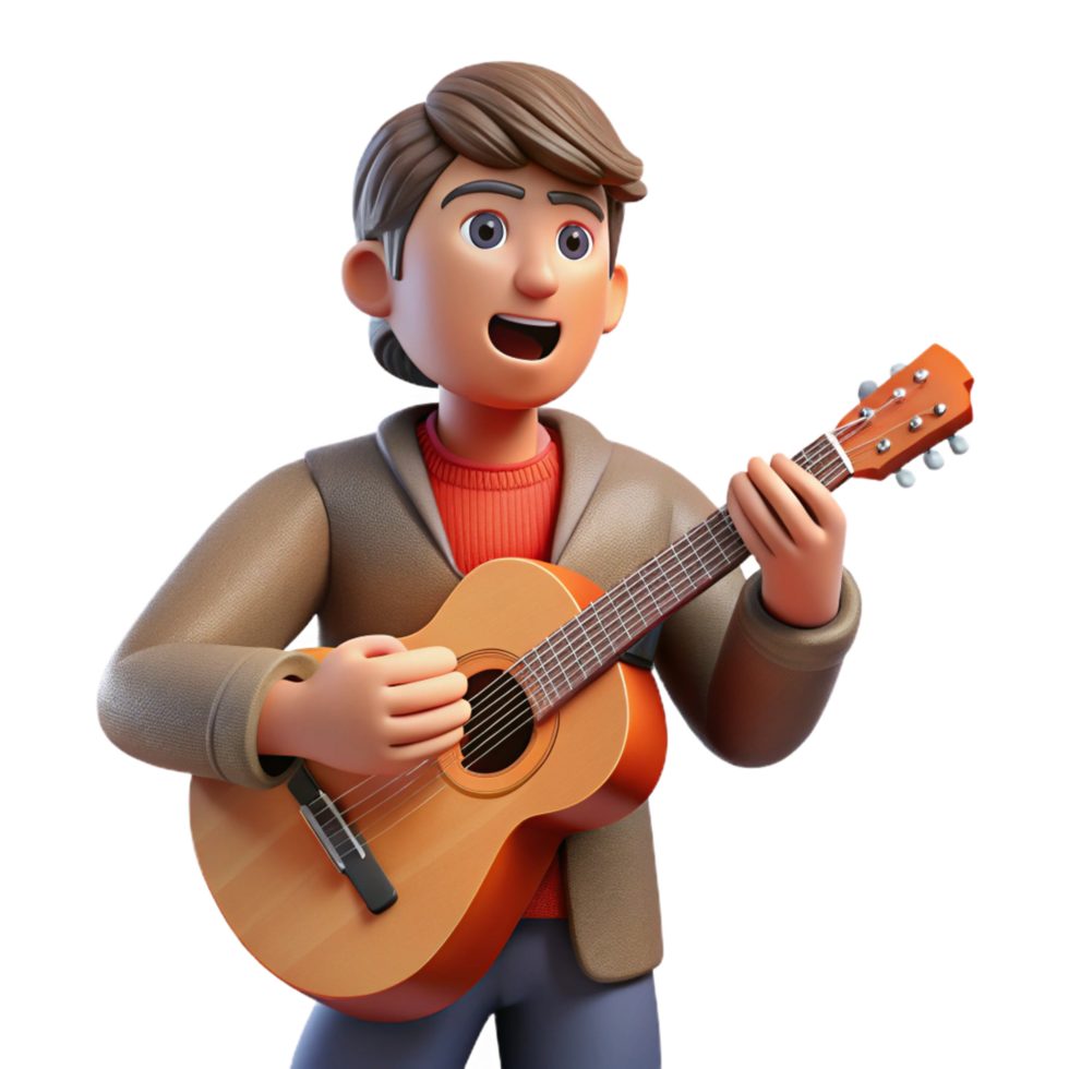 impressive calm artistic Musician, guitar, singing, passionate expression, with Transparent Background masterfully captured png