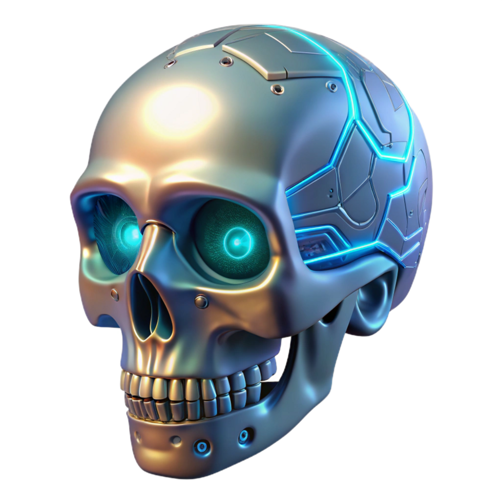 impressive calm impressionist Cybernetic skull with glowing circuitry with Transparent Background refined png