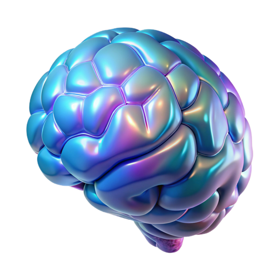 timeless art deco Hyper-specific concept art style render of a holographic projection of a human brain, rotating slowly, isolated cutout with Transparent Background luxury png