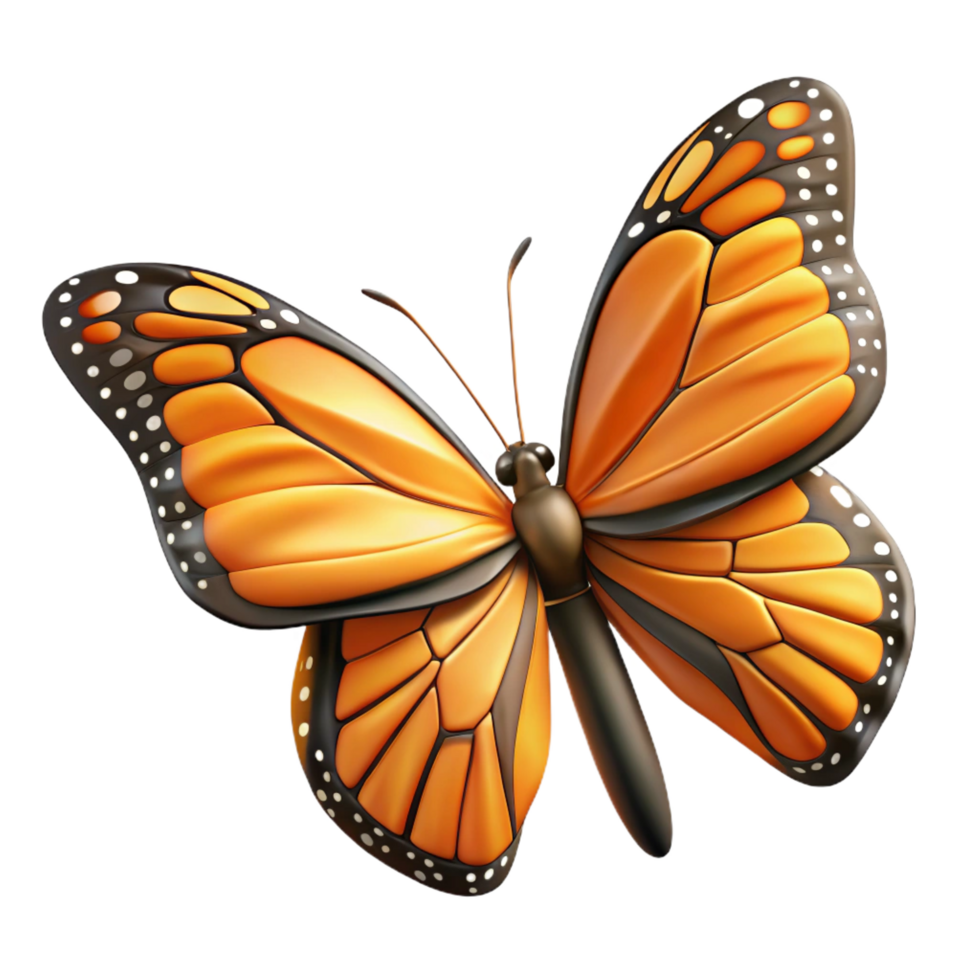 pristine standout Concept art style, hyper-specific, isolated cutout of a single, monarch butterfly, wings fully spread, displaying intricate patterns with Transparent Background png