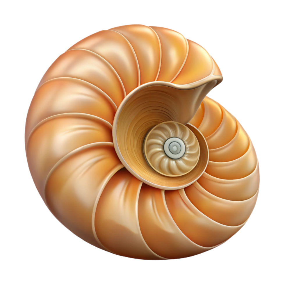 enchanting coastal Ultra-detailed, isolated cutout of a single, perfect spiral nautilus shell with its chambers visible with Transparent Background detailed png