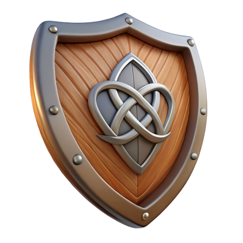 coveted renaissance A wooden shield, adorned with a Celtic knot design with Transparent Background studio quality png