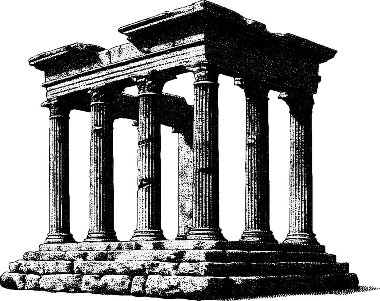 Ancient greek temple ruins with iconic corinthian columns. vector