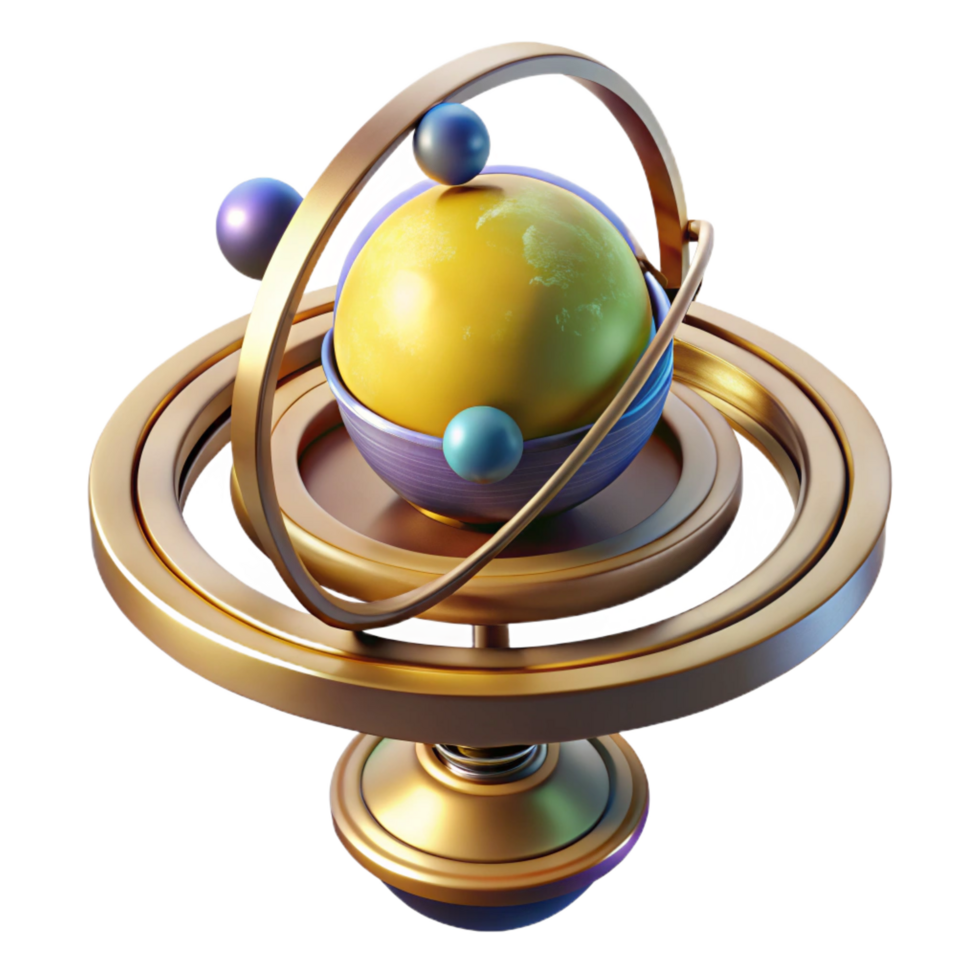 exceptional bohemian Isolated cutout, hyper-specific, photorealistic render of a single, intricate, mechanical orrery depicting the solar system, ultra-detailed with Transparent Background original png